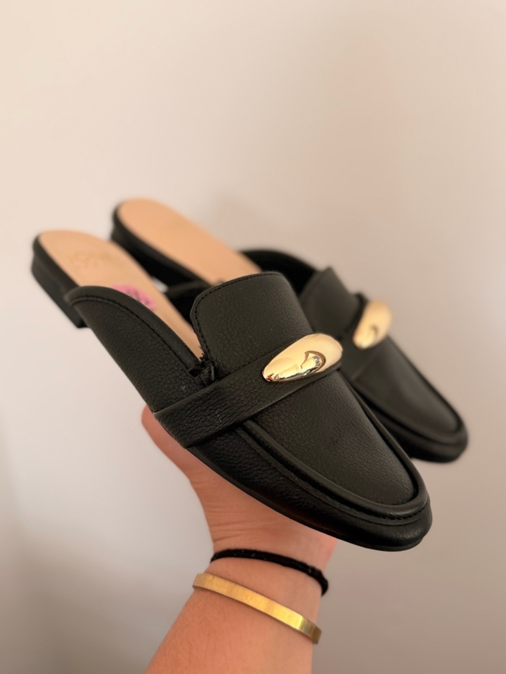 Jones New York Black Mule Loafers with Gold Accent